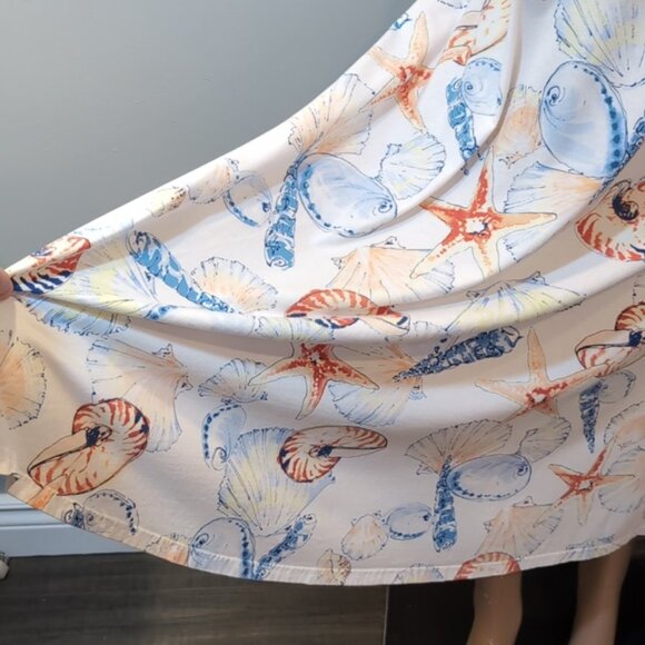 Chaps Sleeveless Beach Dress Midi A-Line Summer Vacation Resortwear Sea Shells - Picture 6 of 14